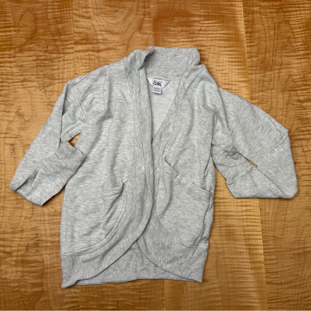 Athleta Light Gray Sweatshirt Cardigan. Girls size M (8-10)